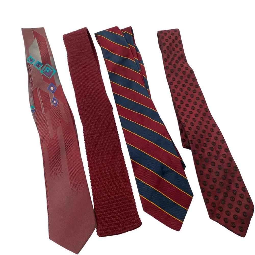 Vintage Red Mens Neck Ties Lot of 4 Brooks Brothers Stringbeans Knit Skinny